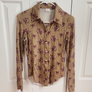 ⭐️Aritzia "Wilfred" Tan Floral Button-Down Shirt